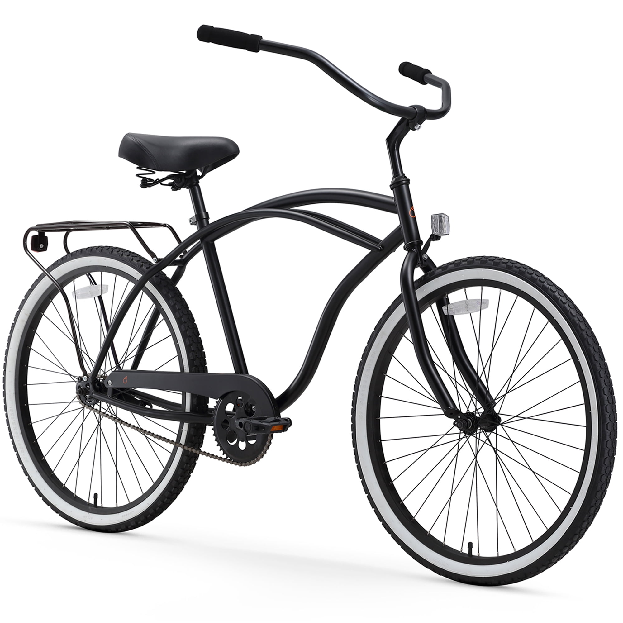 sixthreezero Around the Block Men's Single Speed Beach Cruiser Bicycle with Rear Rack, 26" Wheels, Matte Black