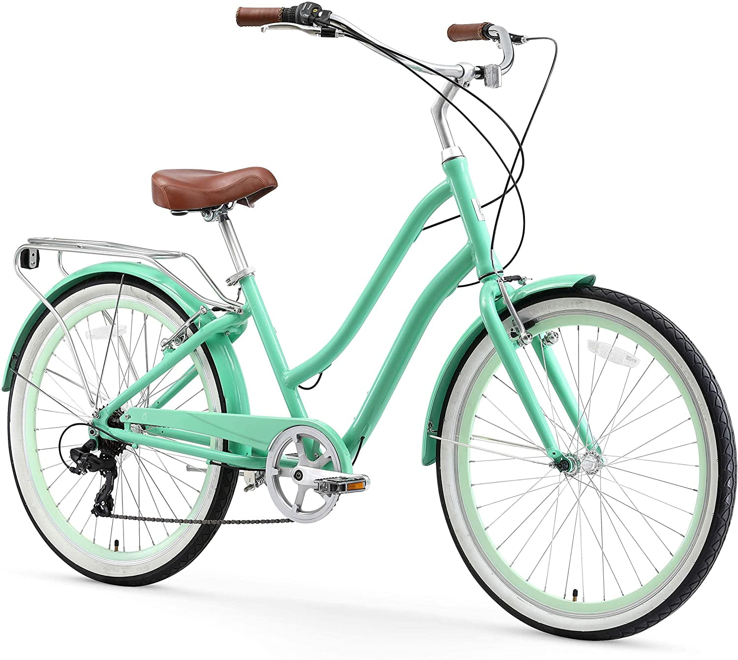 sixthreezero Every Journey Steel Women's 7-Speed Hybrid Bicycle with Rear Rack, 26 In. Wheels, Mint Green
