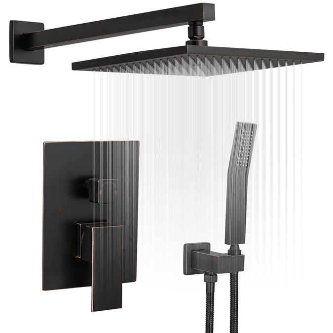 WELLFOR FOR HOME Oil Rubbed Bronze 10-in Waterfall Dual Head Built-In Shower Faucet System with 2-way Diverter (Pressure-balanced Valve Included)