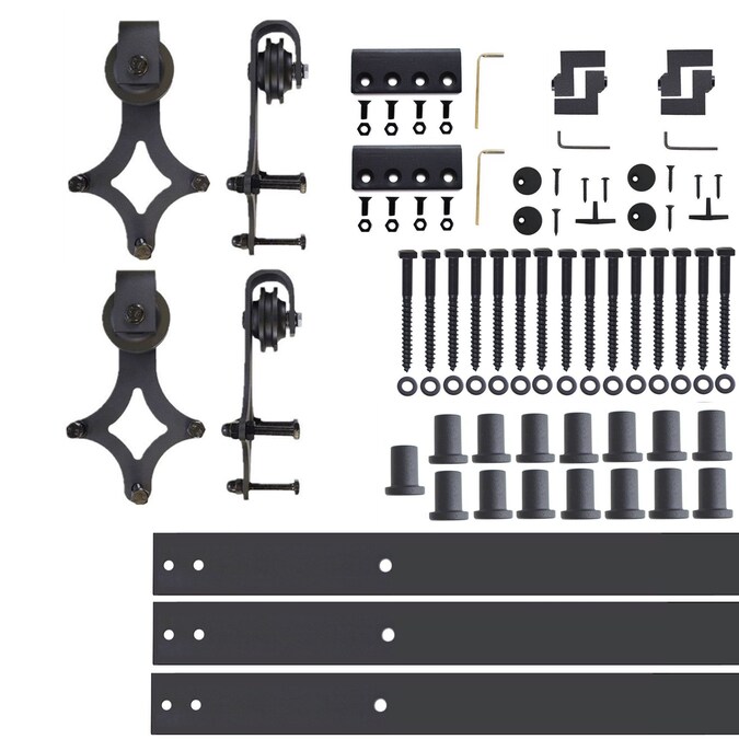 HOMACER 240-in Rustic Black Indoor Diamond Double Barn Door Hardware Kit