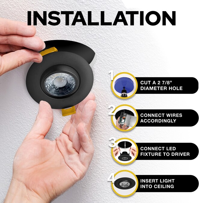 NUWATT Canless Soffit Gimbal Lights Black 3-in 600-Lumen Switchable Round Dimmable LED Canless Shower Recessed Downlight (16-Pack) - Image 3