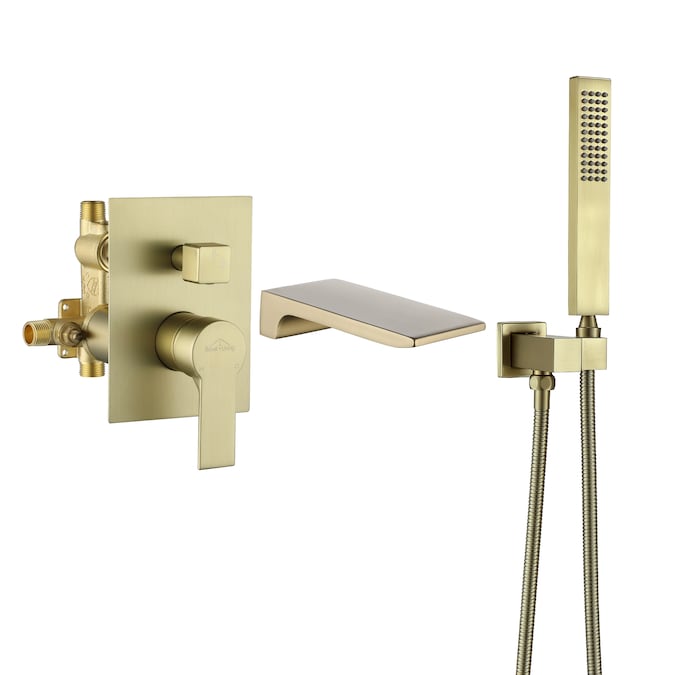 Clihome Brushed Gold 1-handle Wall-mount Waterfall Bathtub Faucet with Hand Shower (Valve Included)