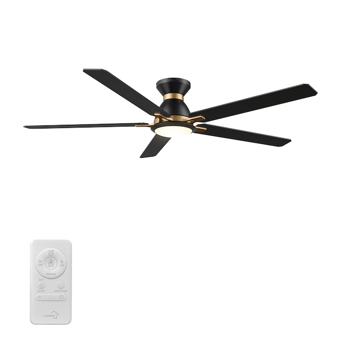 CARRO USA Byrness 60-in Black Indoor Flush Mount Ceiling Fan with Light and Remote (5-Blade)