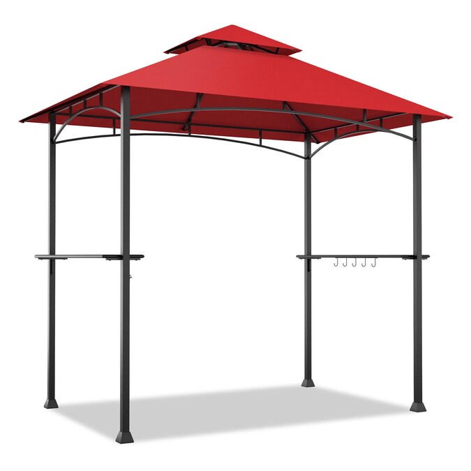 Forclover 8-ft x 5-ft Patio Barbecue Grill Canopy Gazebo Rectangle Dark Red Metal Polyester Roof Grill Gazebo with Screen Included