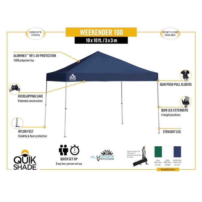 Quik Shade 10-ft x 10-ft Square White Pop-up Canopy - Image 10