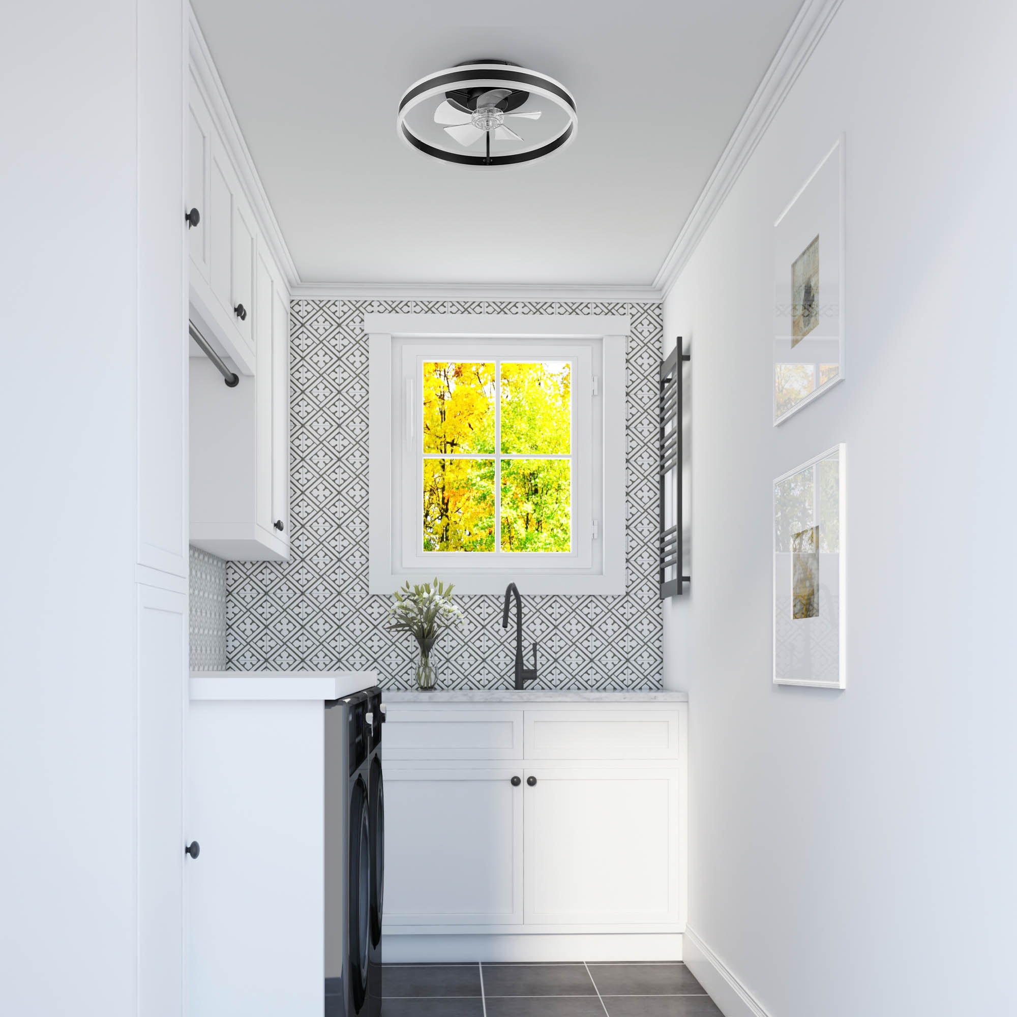 Edenmore 20-in Color-Changing Integrated LED Flush Mount Matte Black with Clear Blades Fandelier Ceiling Fan With Light - Remote Included ( 5 -Blade ) - Image 4