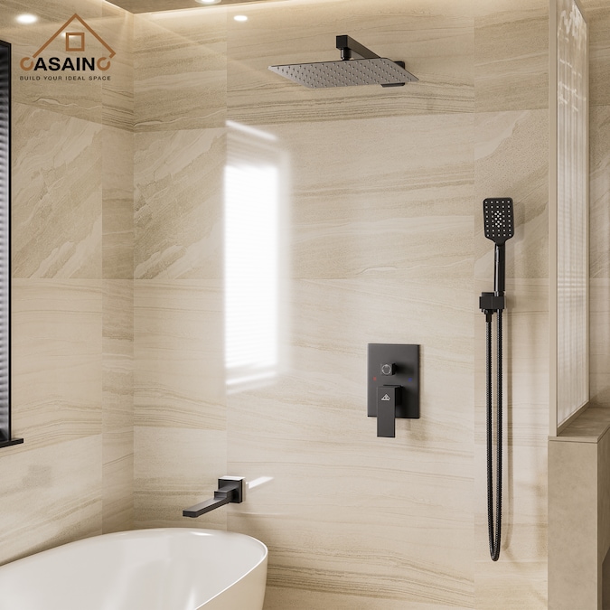 CASAINC Matte Black 10-in Built-In Shower Faucet System with 3-way Diverter (Pressure-balanced Valve Included) - Image 5