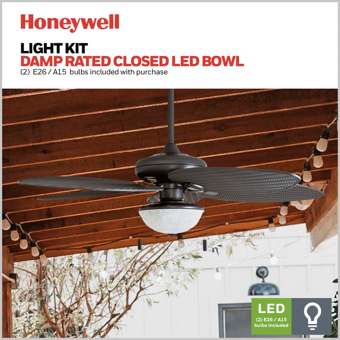 Honeywell Inland Breeze 52-in Bronze with Bronze Palm Leaf/Bronze Wicker Blades LED Indoor/Outdoor Downrod or Flush Mount Ceiling Fan with Light (5-Blade) - Image 6