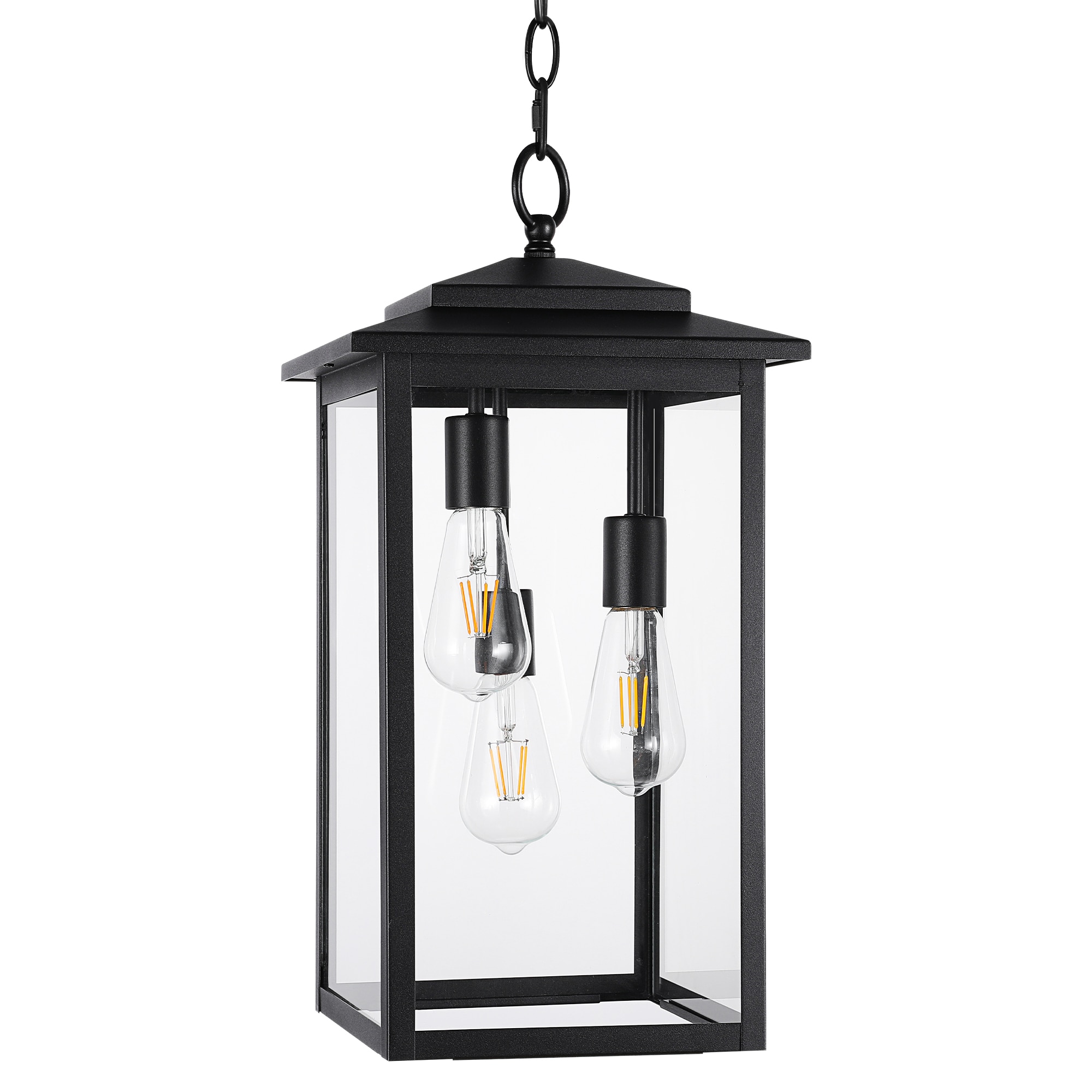 Hanging Pendant Light Outdoor 3 -Light Black Farmhouse Clear glass Lantern Large Indoor/Outdoor Hanging Pendant light
