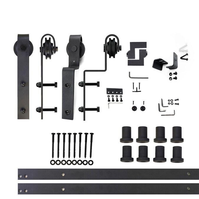 HOMACER 120-in Rustic Black Indoor J-strap Double Bypass Barn Door Hardware Kit