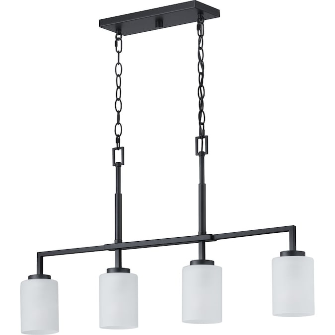 Progress Lighting Rexington 4-Light Matte Black Modern/Contemporary Etched Glass Linear Large Hanging Kitchen Island Light