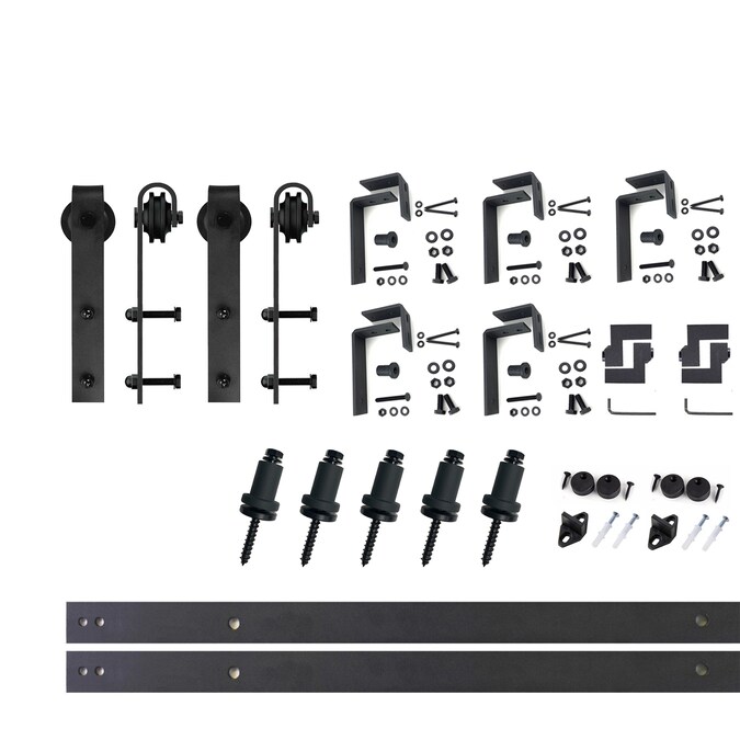 HOMACER 79-in Rustic Black Indoor J-strap Double Bypass Barn Door Hardware Kit