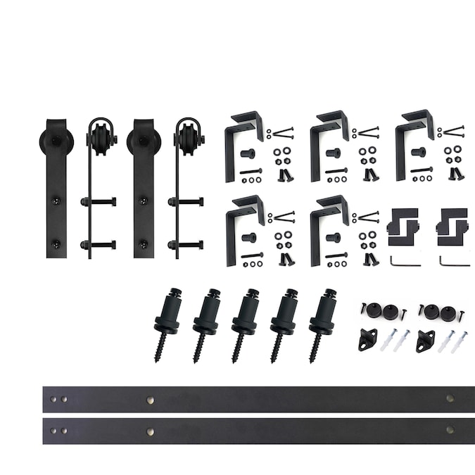 HOMACER 72-in Rustic Black Indoor J-strap Double Bypass Barn Door Hardware Kit