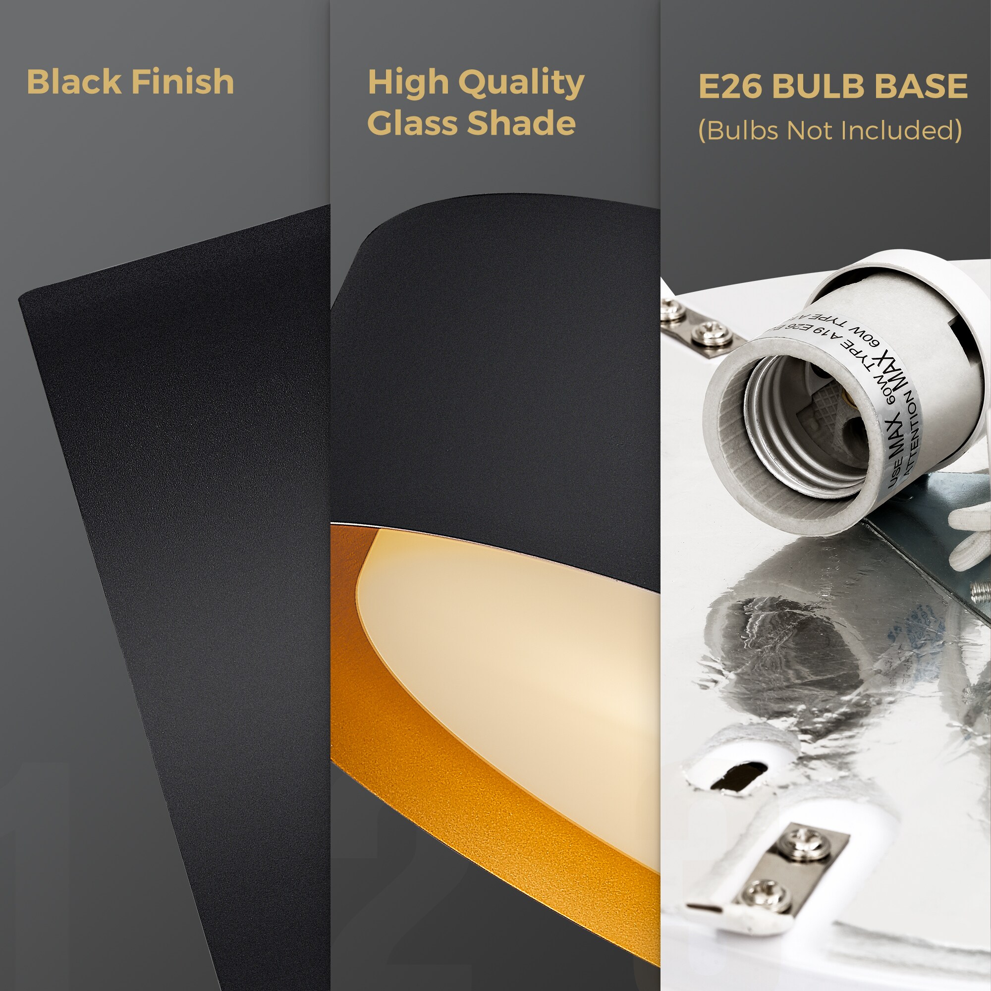 JAZAVA 3 -Light 20-in Matte Black Flush Mount Light - Image 4