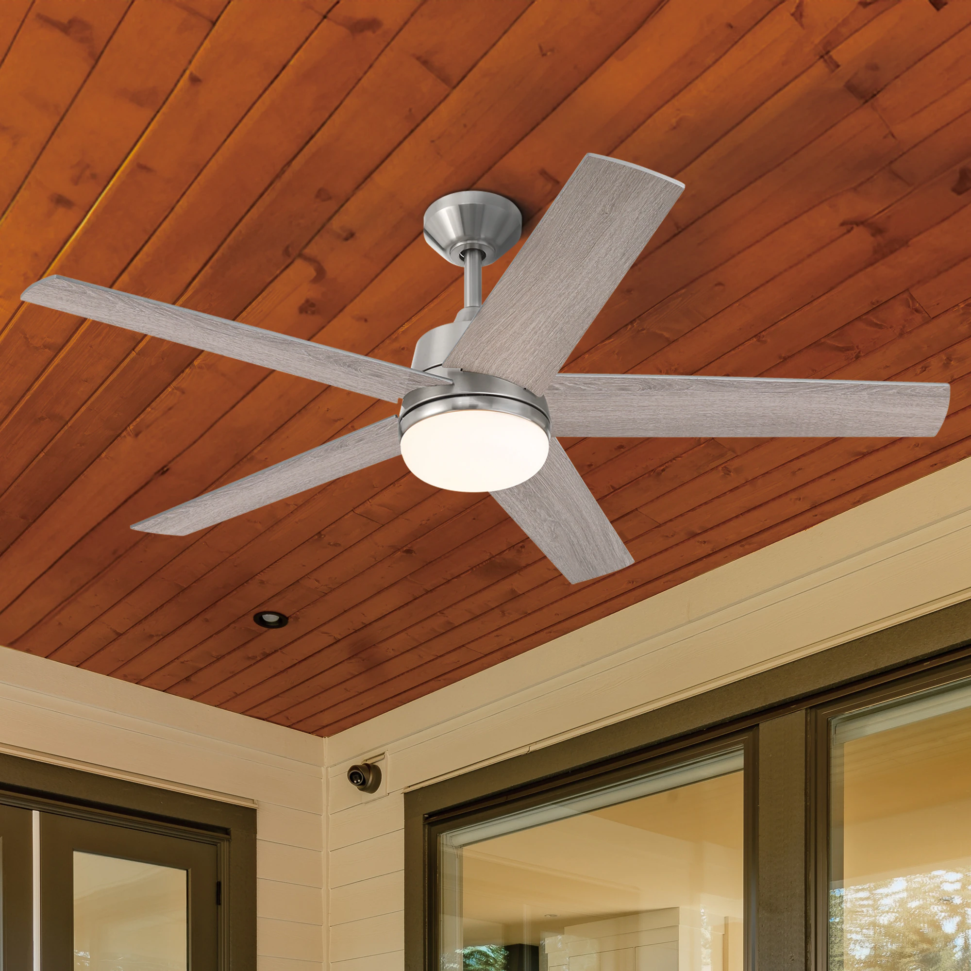 Astrea 52-in Color-Changing Integrated LED Outdoor Flush Mount Smart Brushed Nickel with Silver Blades Ceiling Fan With Light - Remote Included ( 5 -Blade )