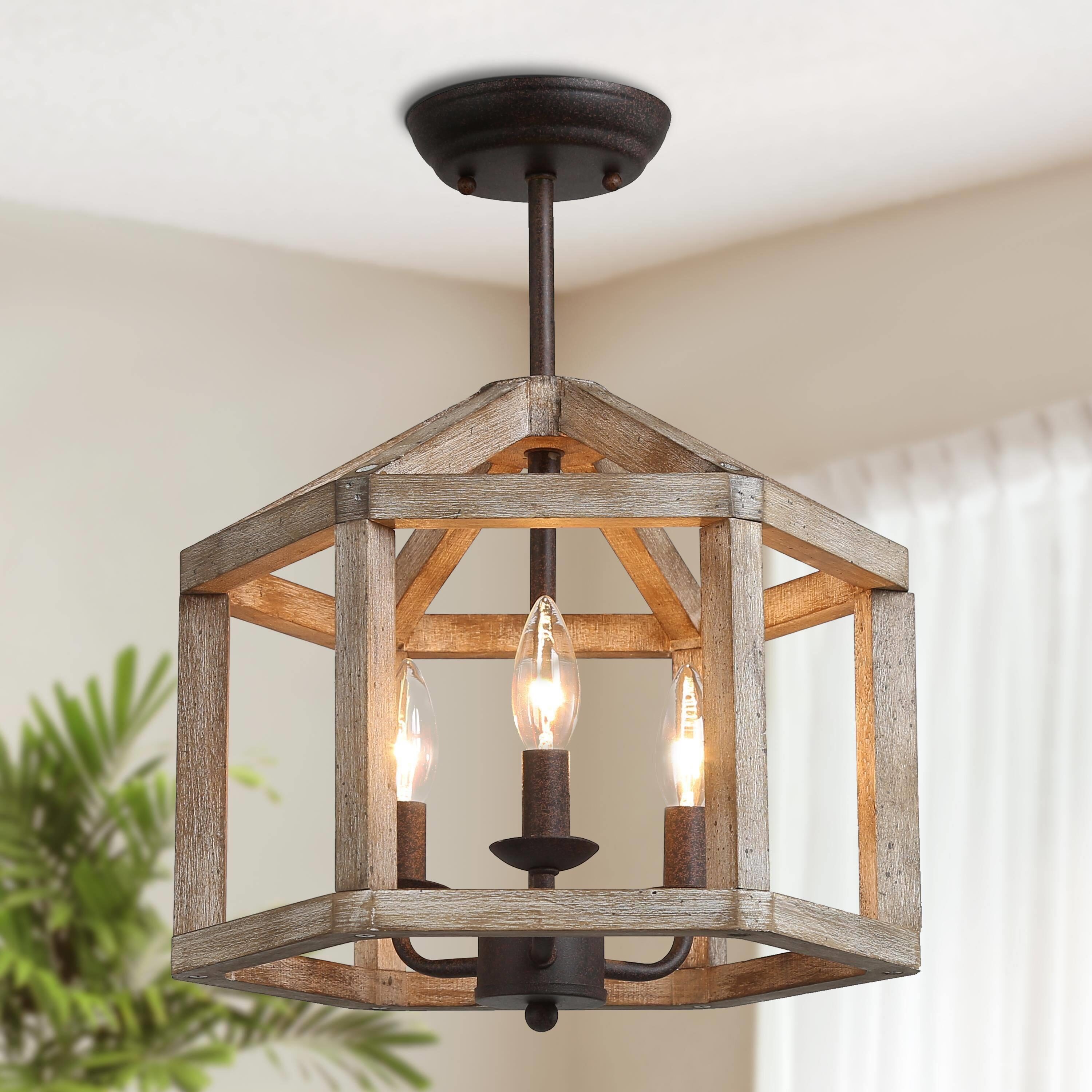 Quaint 3 -Light 14-in Distressed Bronze Semi Flush Mount Light