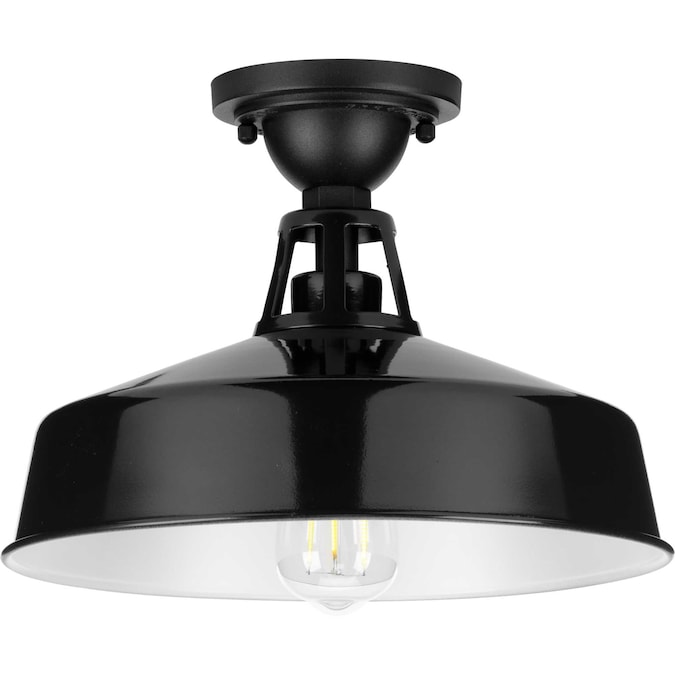 Progress Lighting Cedar Springs 1-Light 9.5-in Gloss Black Indoor/Outdoor Semi Flush Mount Light