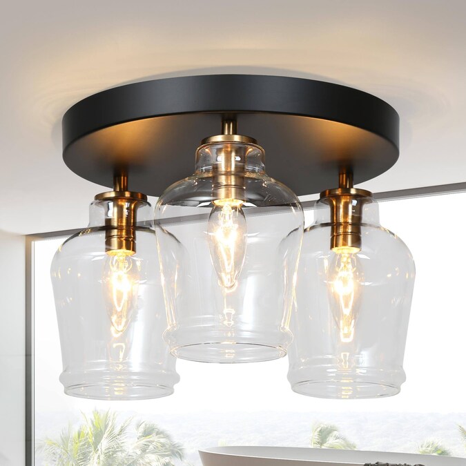 ZEVNI Yuba 3-Light Matte Black LED Semi Flush Mount Light