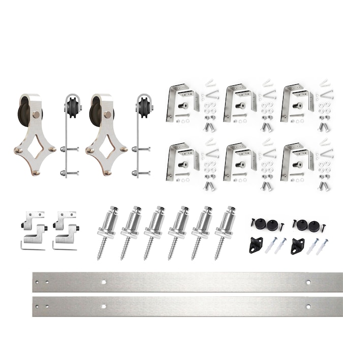 HOMACER 90-in Brushed Nickel Indoor Diamond Double Bypass Barn Door Hardware Kit