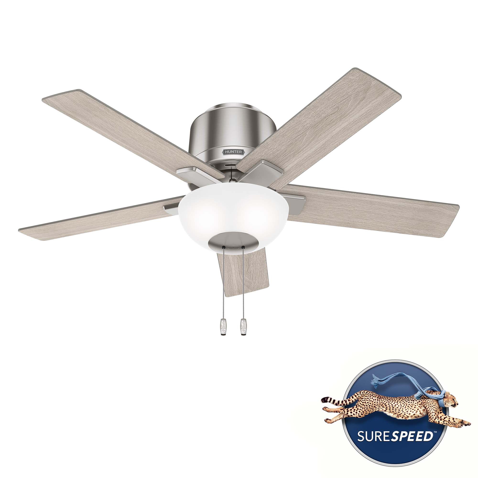 Fitzgerald SureSpeed 44-in Flush Mount Brushed Nickel with Light Gray Oak Blades Ceiling Fan With Light ( 5 -Blade )