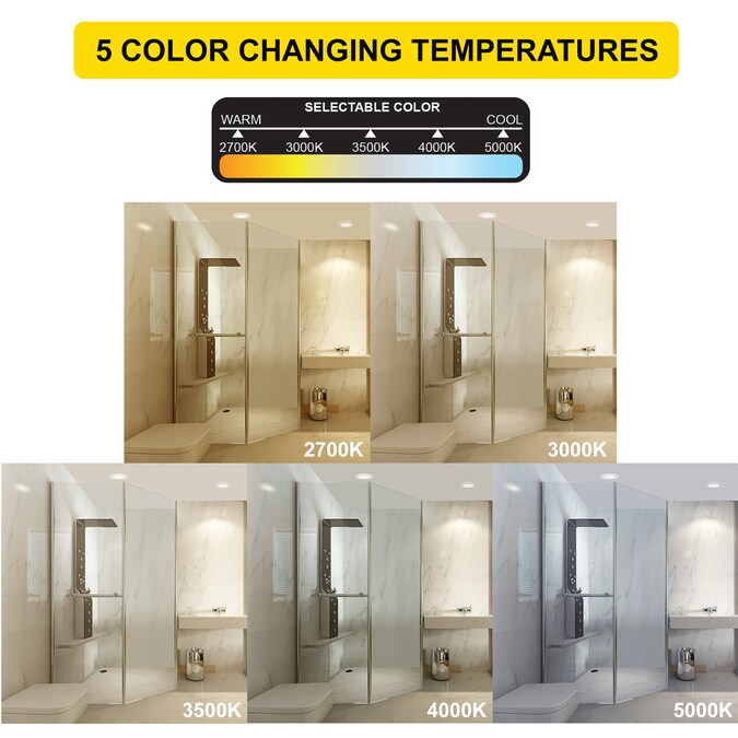 NUWATT 2700K-5000K Square Trim Selectable Retrofit White 6-in 1100-Lumen Switchable Square Dimmable LED Canless Shower Recessed Downlight (12-Pack) - Image 6