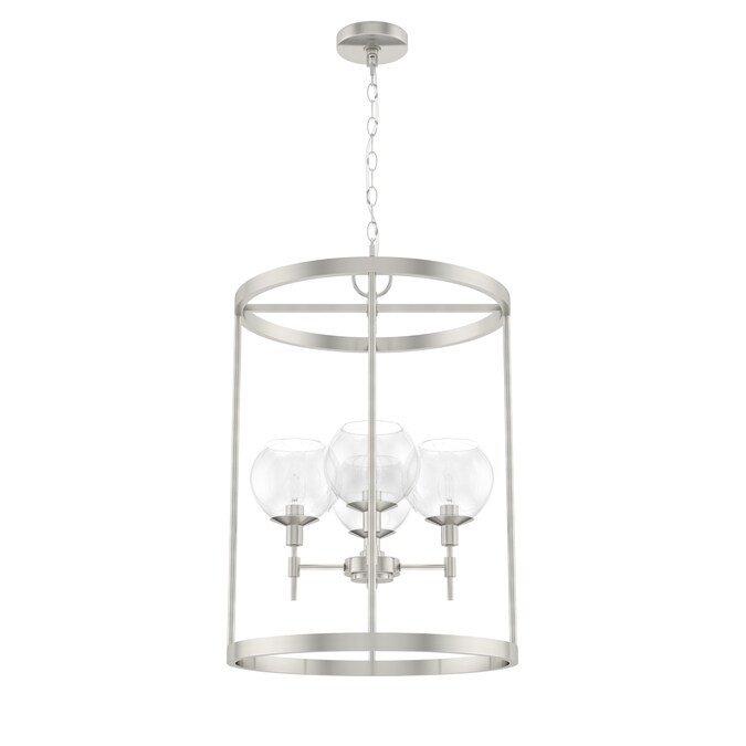 Hunter Xidane 4-Light Brushed Nickel Mid-century Clear Glass Geometric LED Medium Hanging Kitchen Island Light