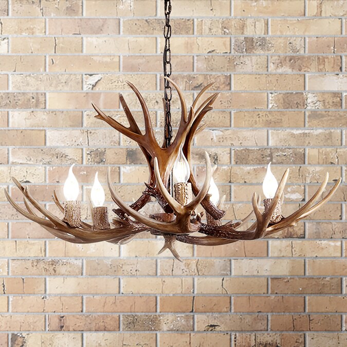JONATHAN  Y Eldora 30" Resin Adjustable Antler Rustic 5-Light Brown Farmhouse Led, Dry rated Chandelier