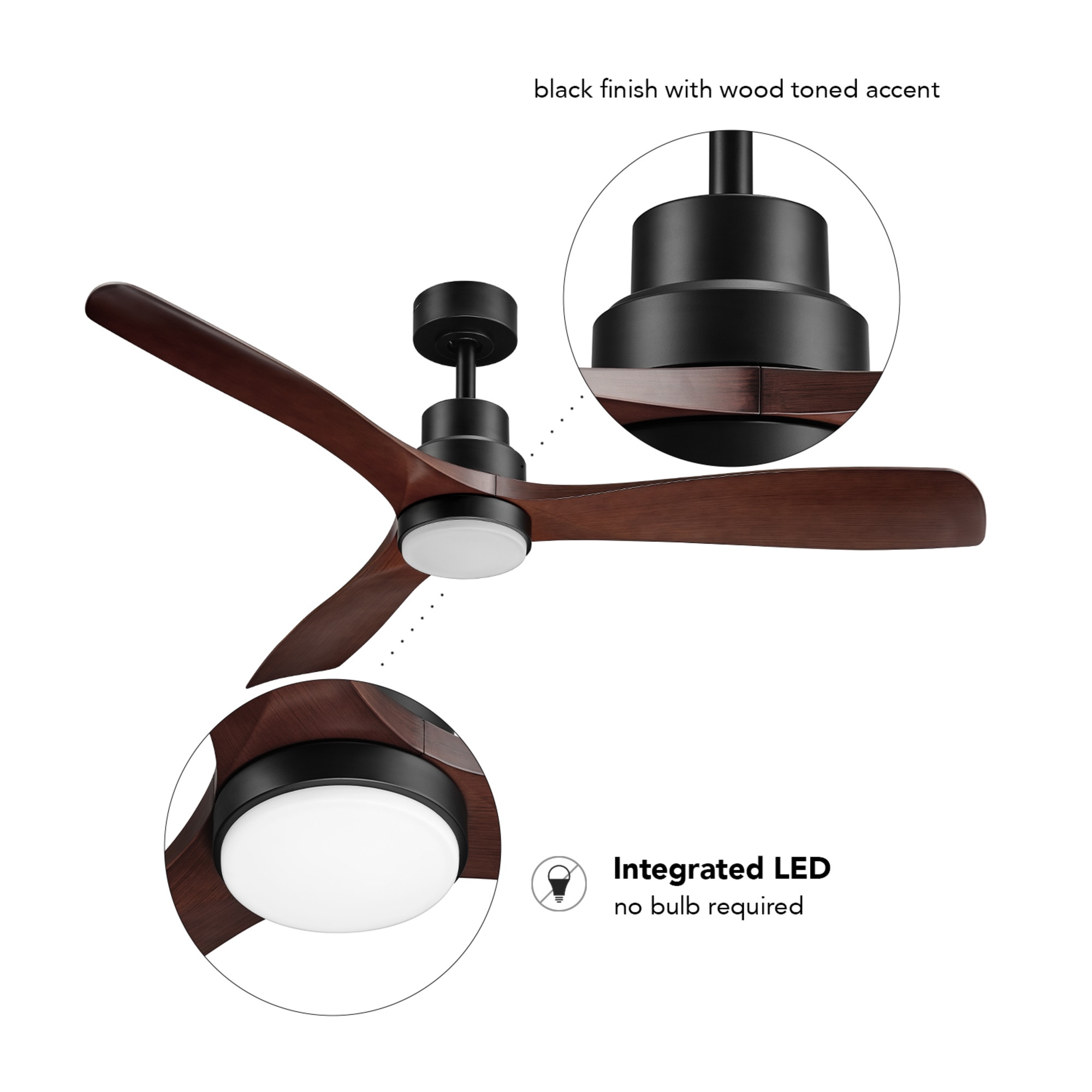 Nashville 52-in Color-Changing Smart Matte Black with Faux Wood Blades Ceiling Fan With Light - Remote Included ( 3 -Blade ) - Image 10