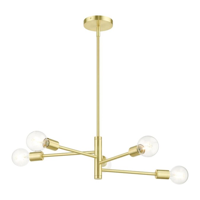 Livex Lighting Bannister 5-Light Satin Brass Modern/Contemporary Damp Rated Chandelier - Image 5