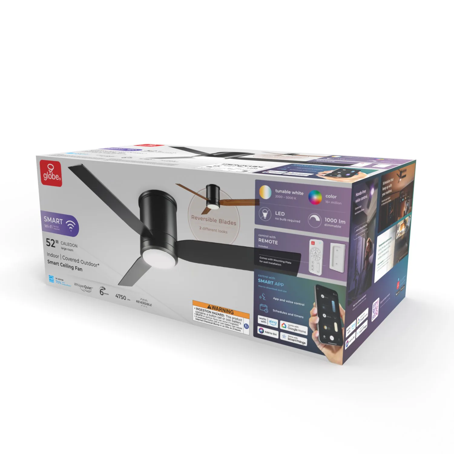 Caledon 52-in Color-Changing Integrated LED Outdoor Flush Mount Smart Black with Matte Black Blades Ceiling Fan With Light - Remote Included ( 3 -Blade ) - Image 15