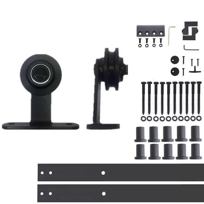 HOMACER 168-in Rustic Black Indoor Top Mount Single Barn Door Hardware Kit