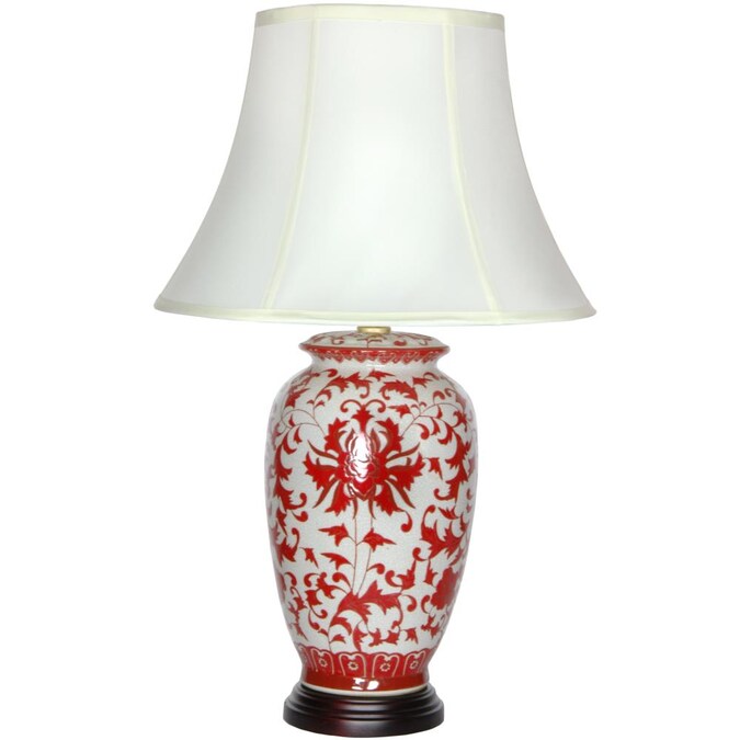 Red Lantern Oriental Furniture 25-in Red 3-way Table Lamp with Fabric Shade