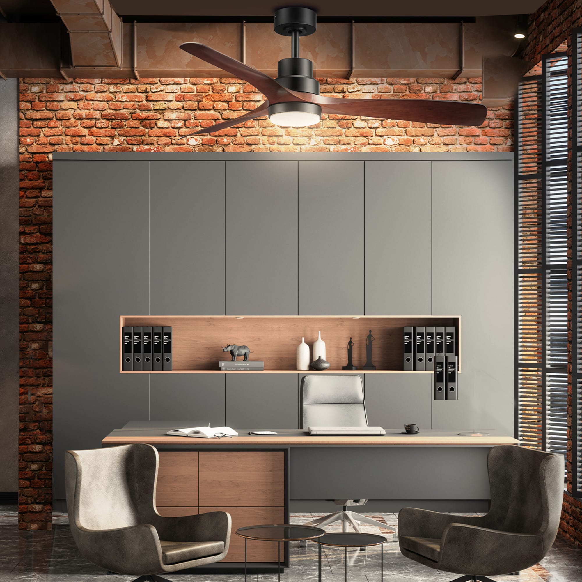 Nashville 52-in Color-Changing Smart Matte Black with Faux Wood Blades Ceiling Fan With Light - Remote Included ( 3 -Blade ) - Image 3