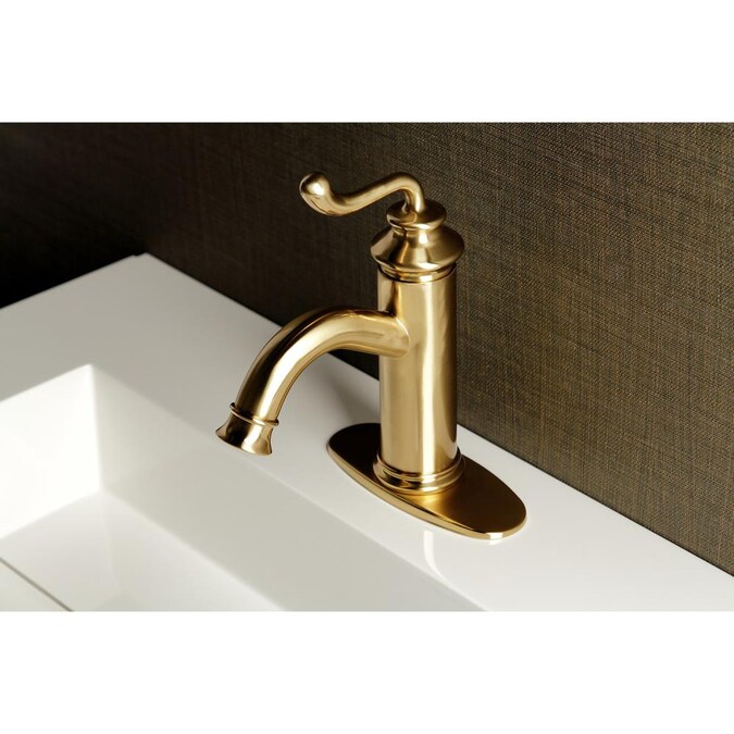 Kingston Brass Royale Brushed Brass Single Hole 1-Handle Bathroom Sink Faucet with Drain and Deck Plate