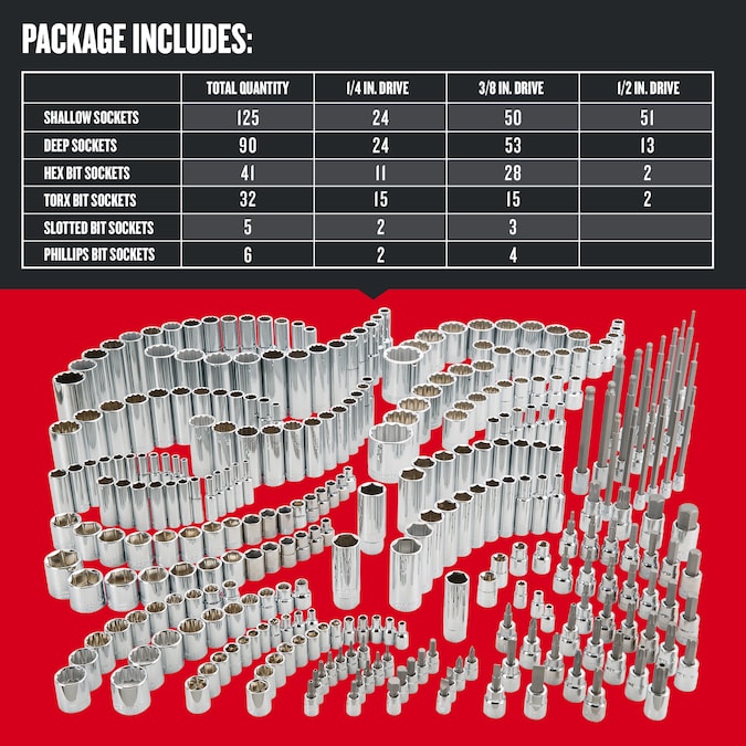 CRAFTSMAN 299-Piece Standard (SAE) and Metric Polished Chrome Mechanics Tool Set - Image 2