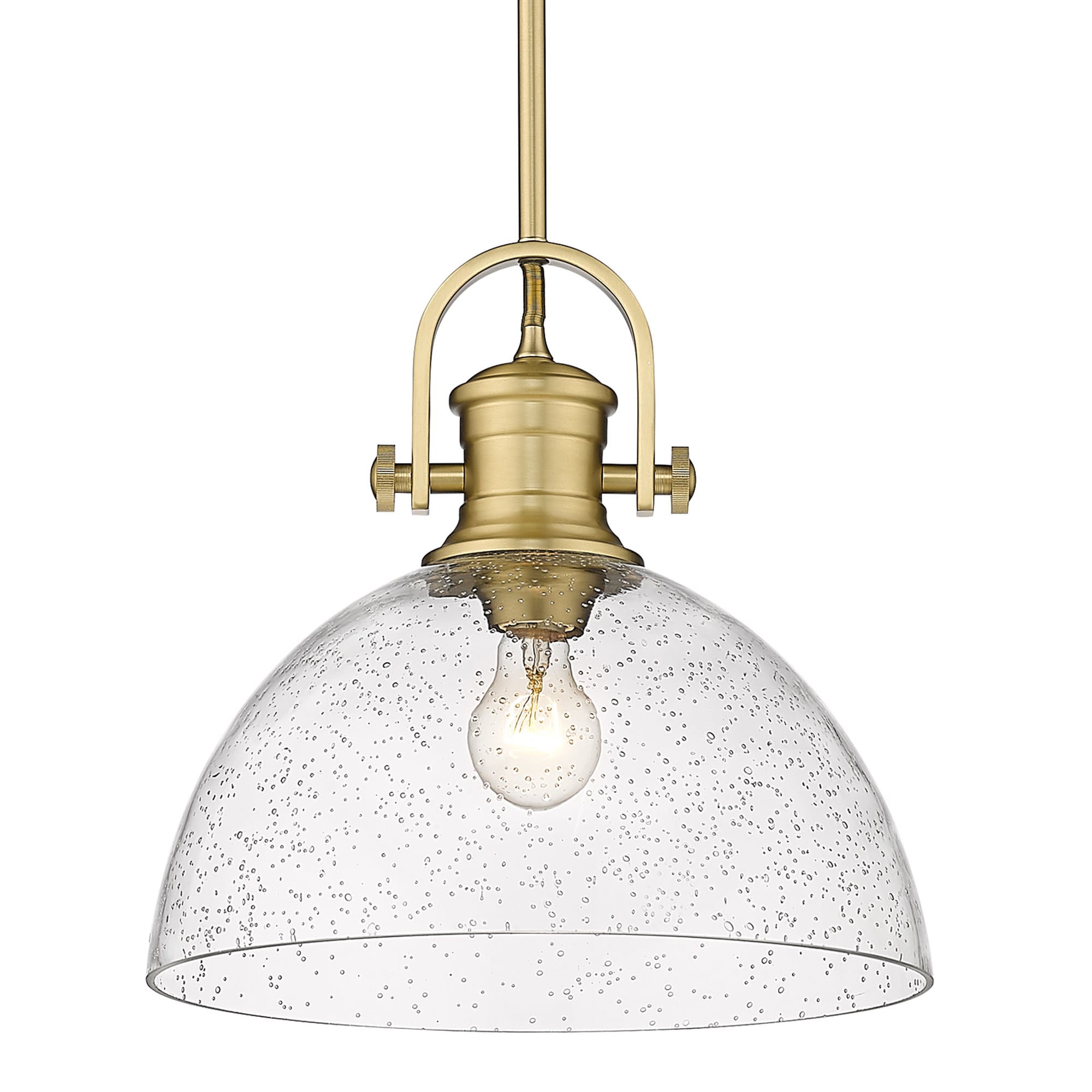 Hines Brushed champagne bronze Transitional Seeded glass Bowl Large Hanging Pendant light