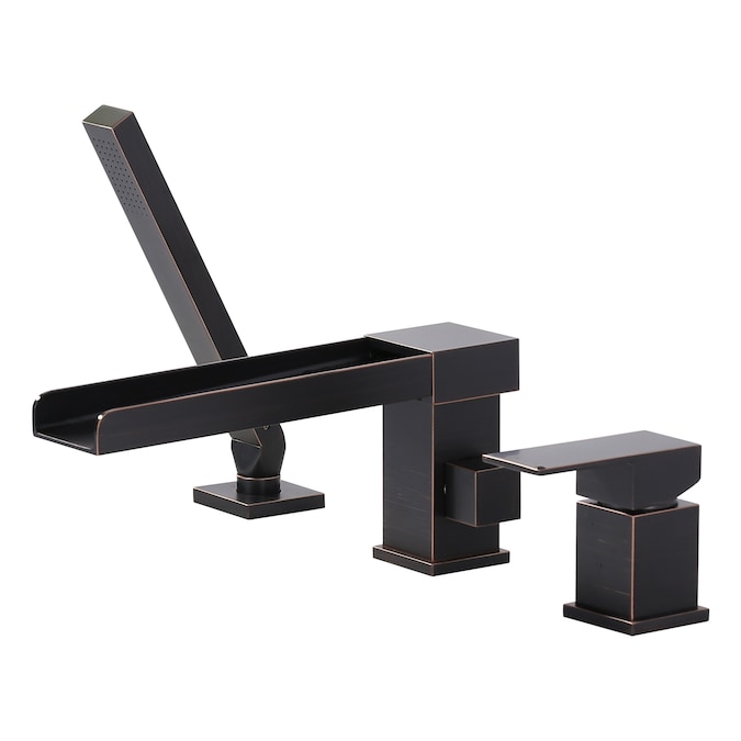 WOWOW Oil Rubbed Bronze 1-handle Deck-mount Roman Waterfall Bathtub Faucet with Hand Shower (Valve Included)