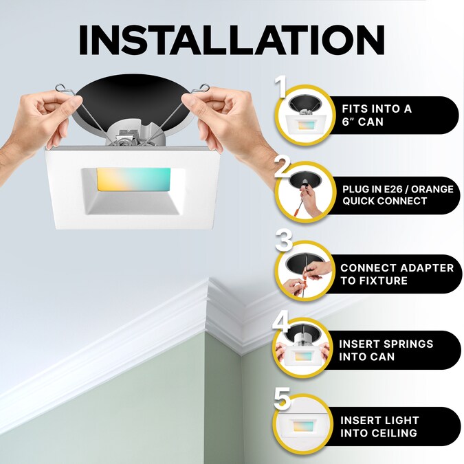 NUWATT 2700K-5000K Square Trim Selectable Retrofit White 6-in 1100-Lumen Switchable Square Dimmable LED Canless Shower Recessed Downlight (12-Pack) - Image 3