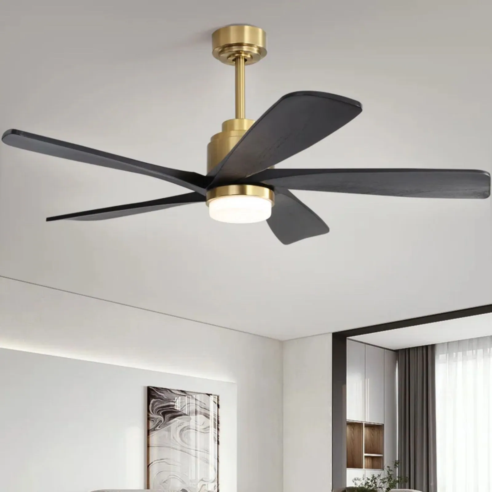 52K085SMTY 52-in Color-Changing Outdoor Smart Gold with Black Blades Ceiling Fan With Light and Remote ( 5 -Blade )