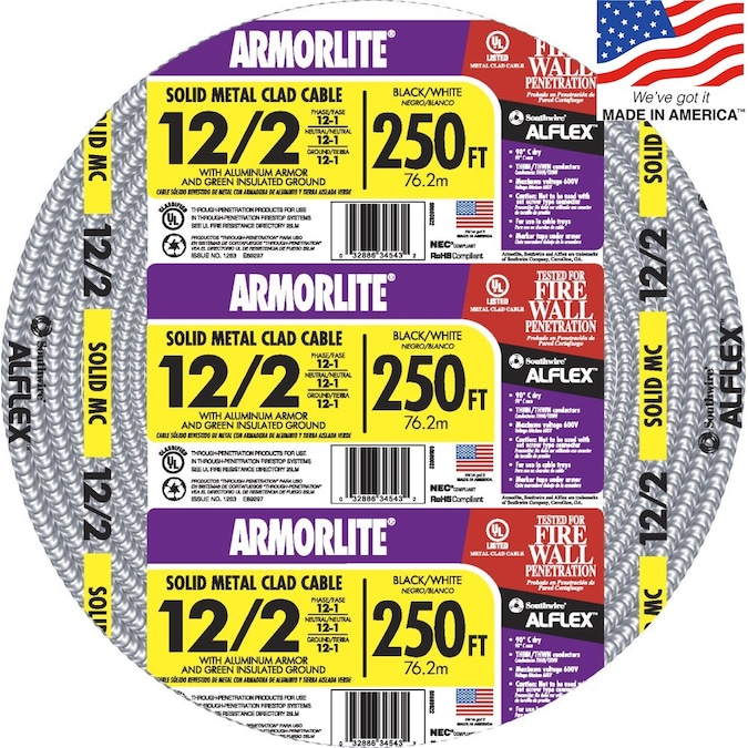 Southwire Armorlite 250-ft 12/2 Solid Aluminum MC (Metal Clad) Cable