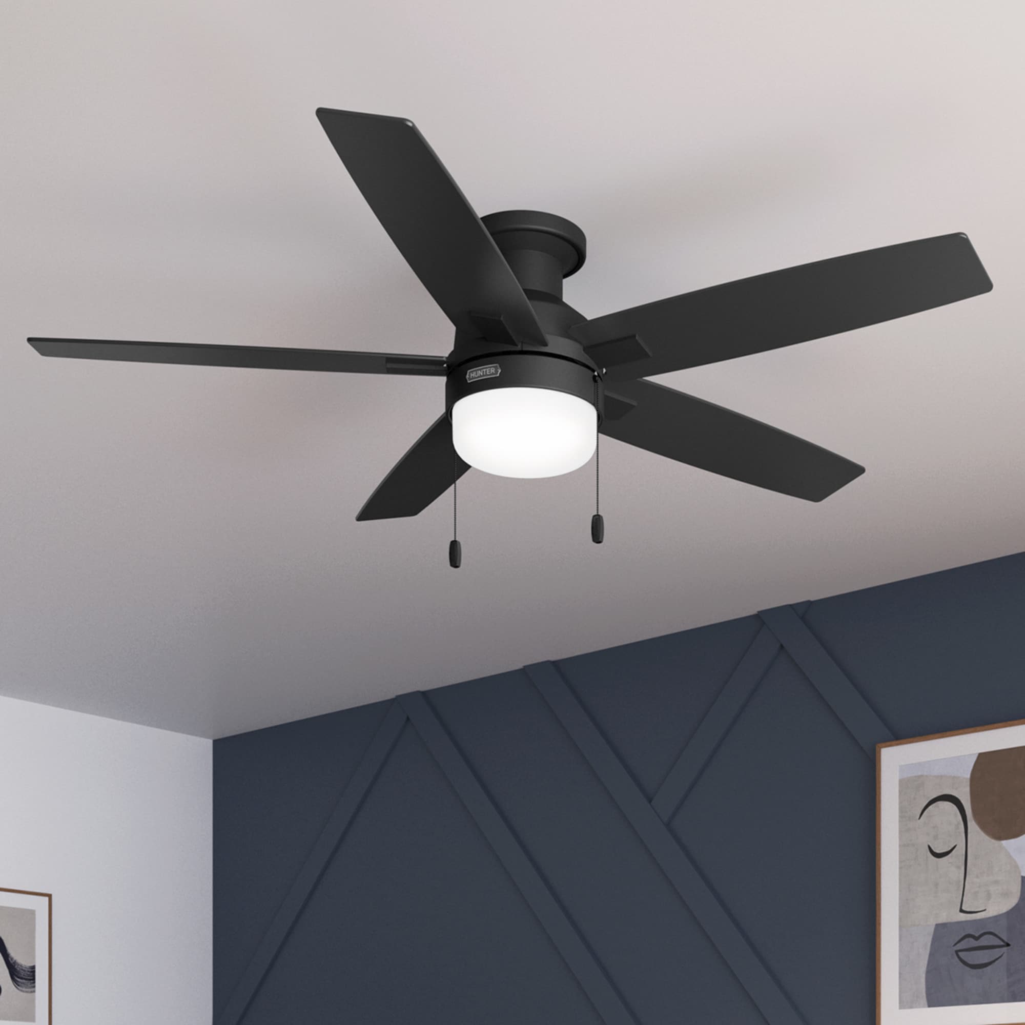 Anisten 52-in Flush Mount Matte Black with Matte Black Blades Ceiling Fan With Light ( 5 -Blade )