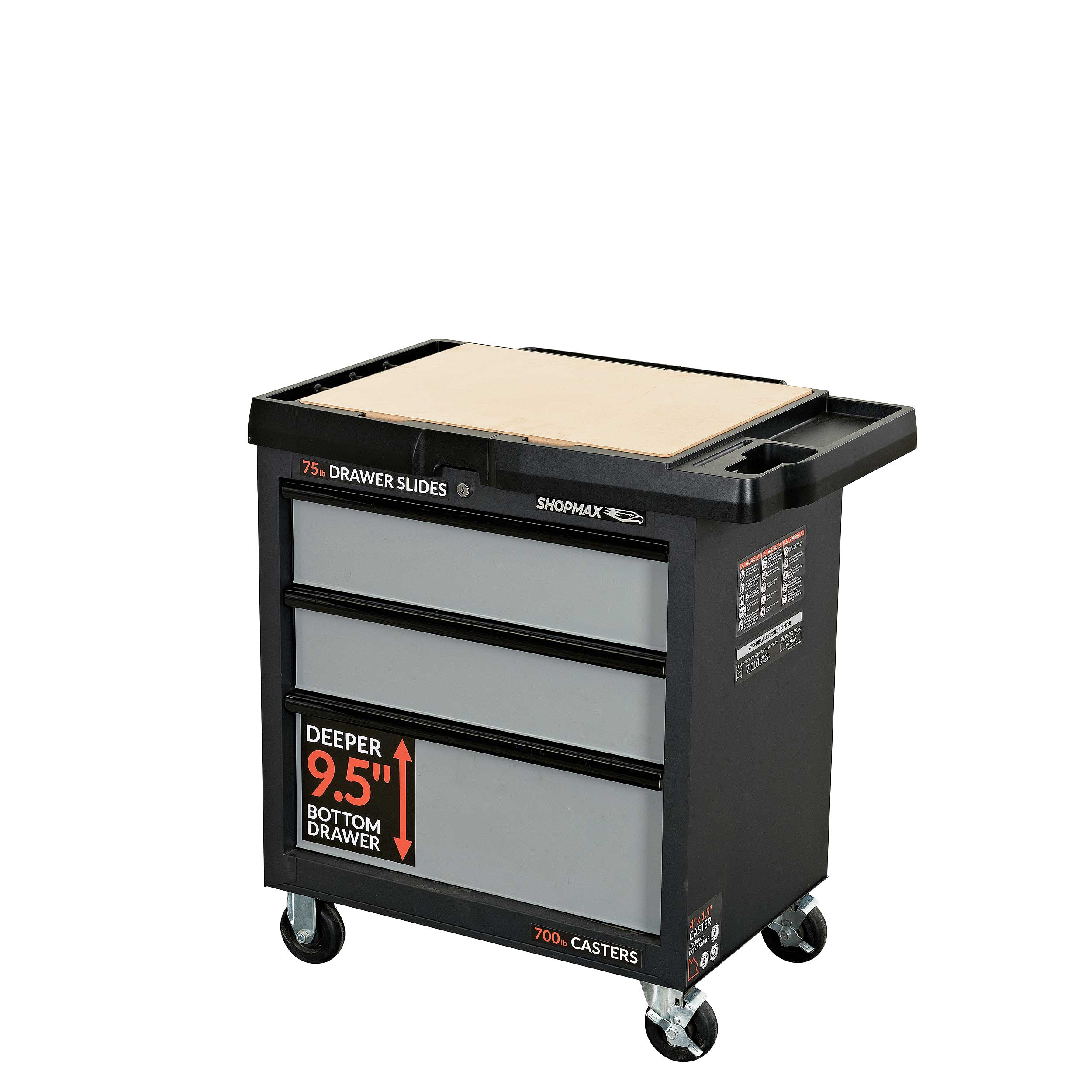 26.71-Inches L x 32.82-Inches H 3 -Drawers Rolling Black Wood Work Bench