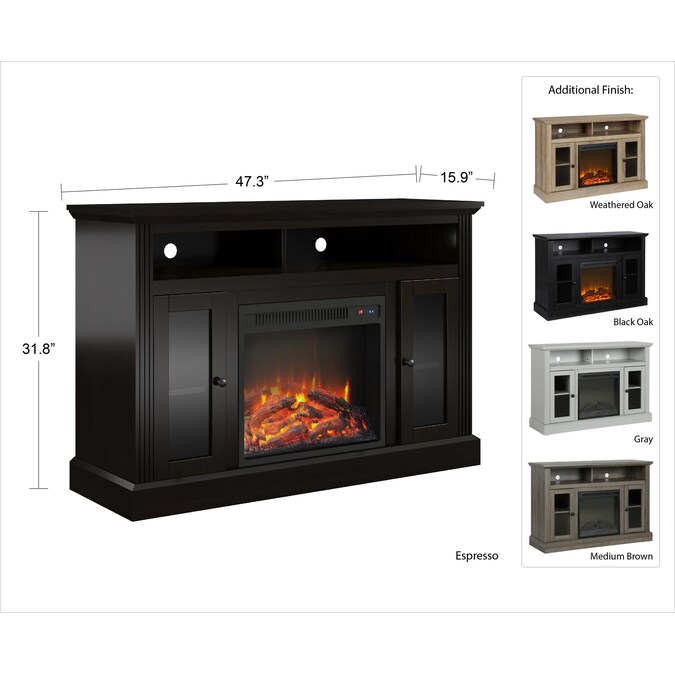 Ameriwood Home 47.24-in W Black Oak TV Stand with Fan-forced Flat Wall Electric Fireplace - Image 5