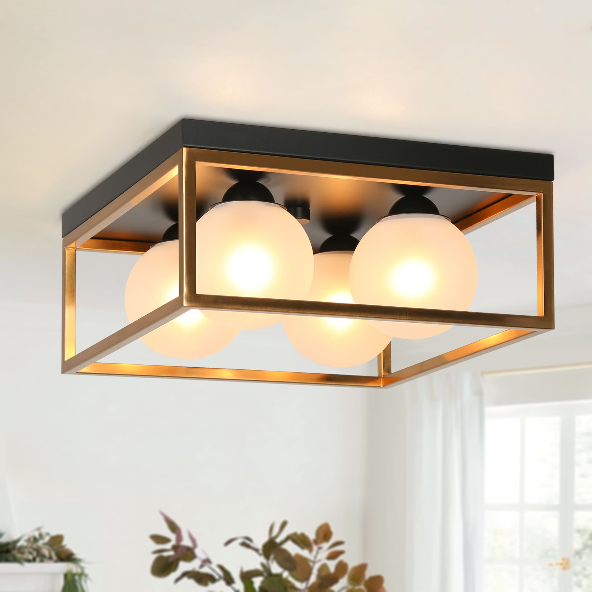 Flugo 4 -Light 13.8-in Polished Brass Semi Flush Mount Light