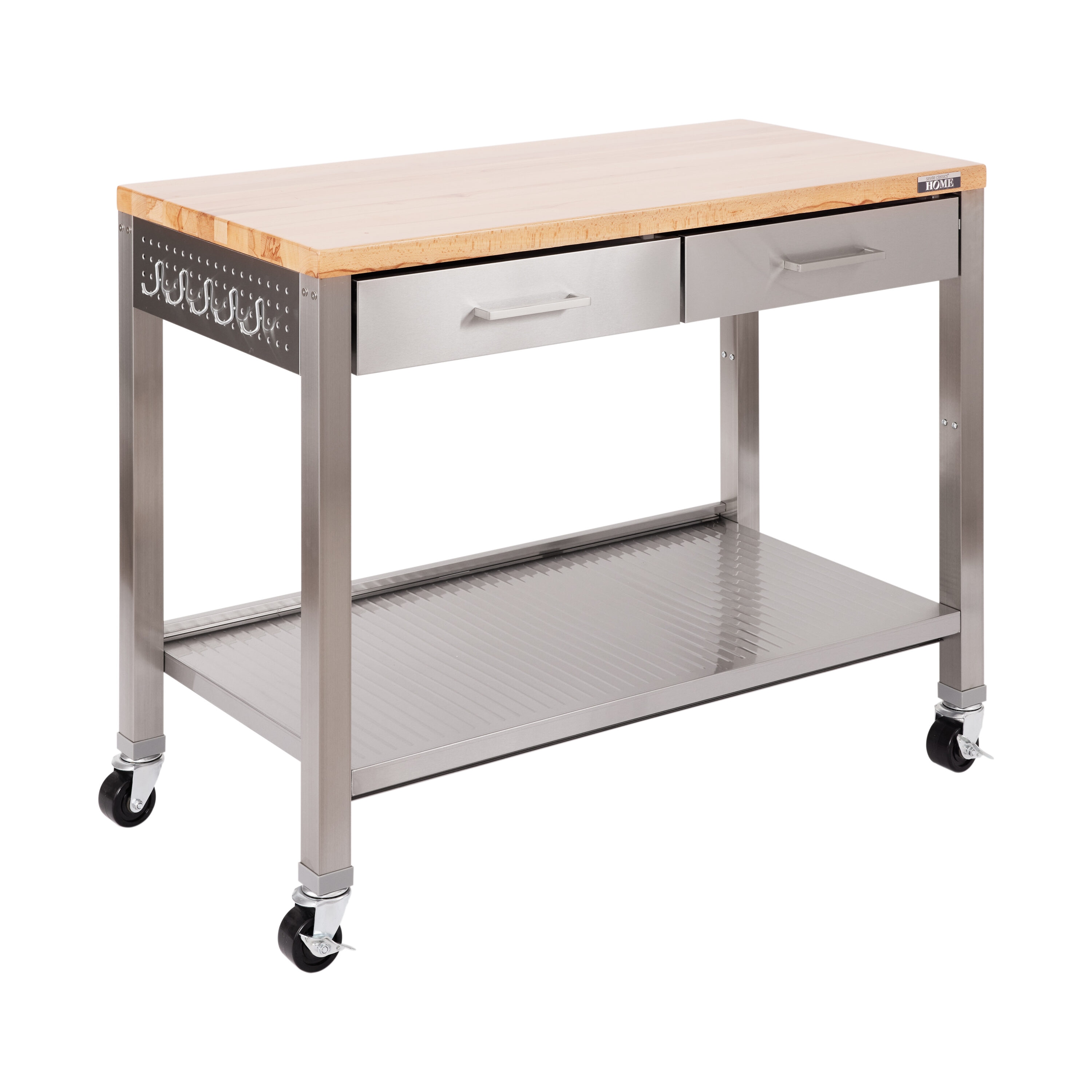48-Inches L x 36-Inches H 2 -Drawers Rolling Stainless Steel Wood Work Bench