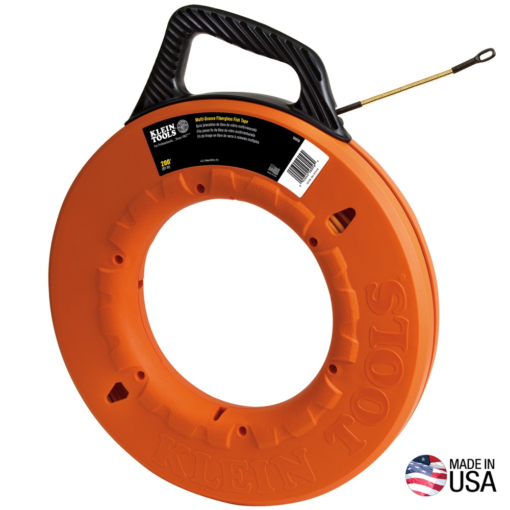 Multi-Groove Fiberglass Fish Tape with Spiral Steel Leader, 200-Foot