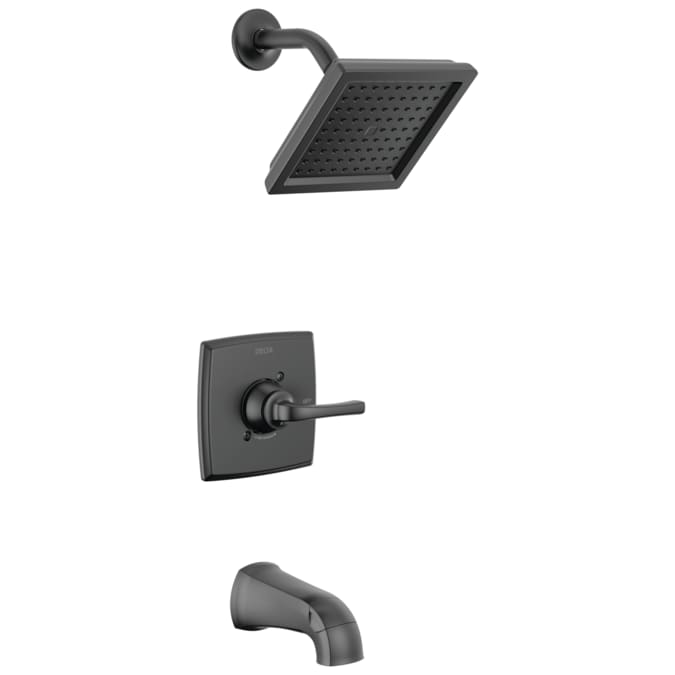 Delta Geist Matte Black 1-handle Single Function Square Bathtub and Shower Faucet Valve Included