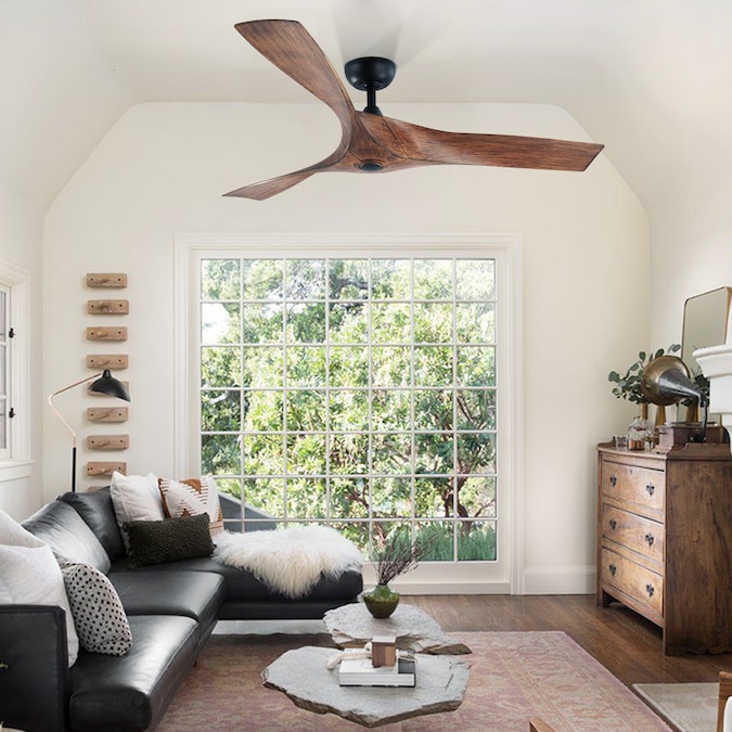 CO-Z 52-in Black with Walnut Blades Indoor Propeller Ceiling Fan and Remote (3-Blade)