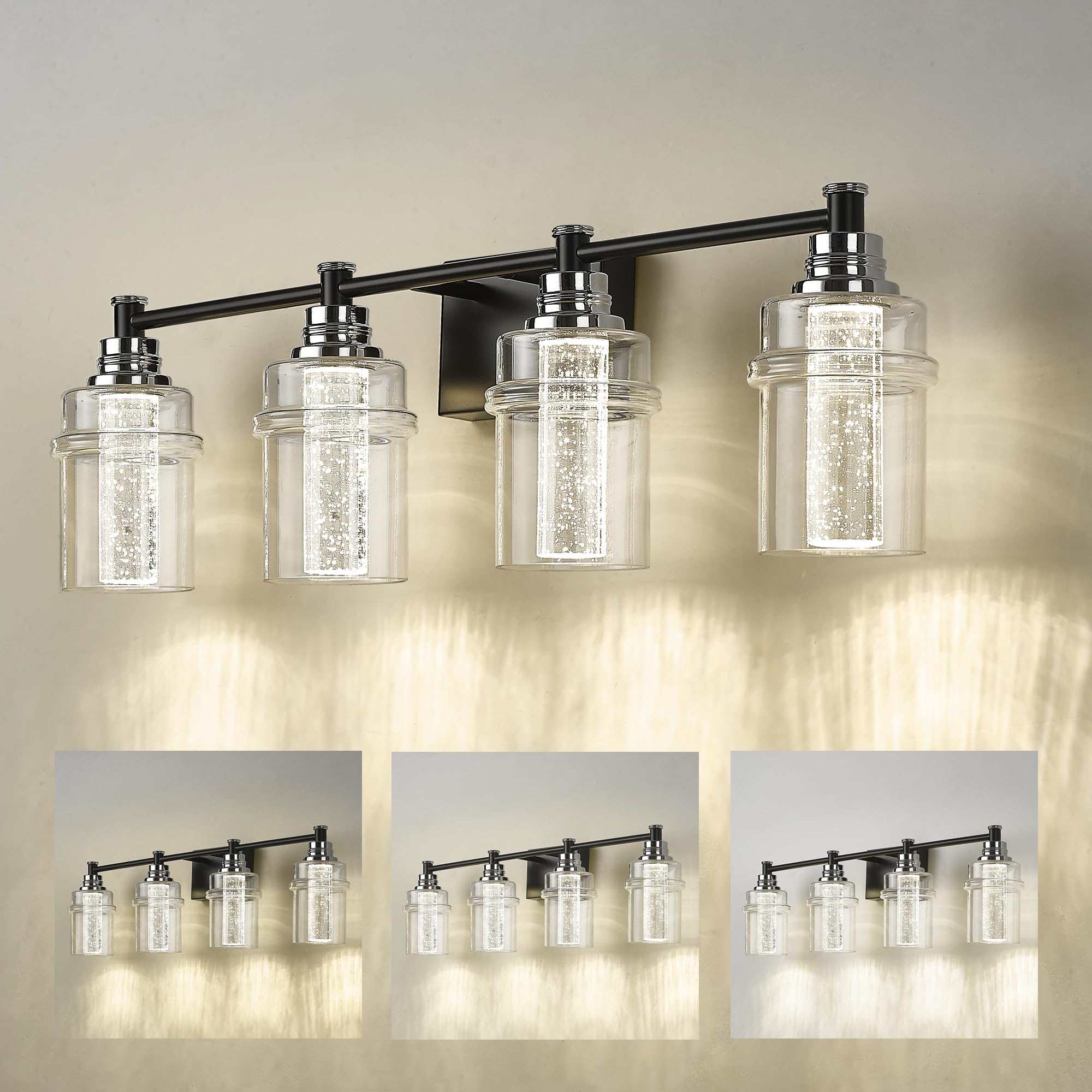 JAZAVA 30.5-in 4 -Light Chrome Integrated LED Farmhouse Vanity light
