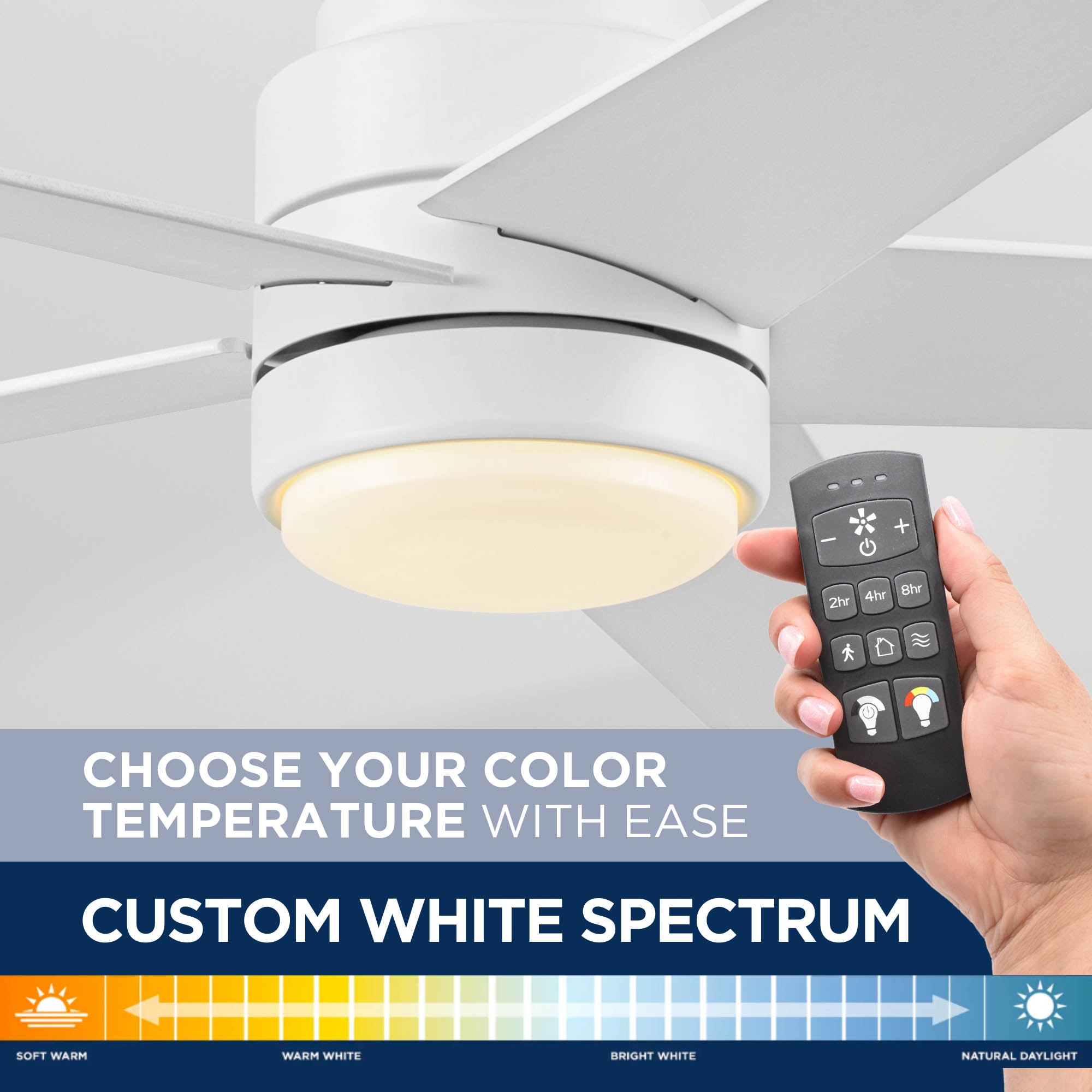 Carlow 52-in Color-Changing Outdoor White with White/Driftwood Blades Ceiling Fan With Light - Remote Included ( 5 -Blade ) - Image 6